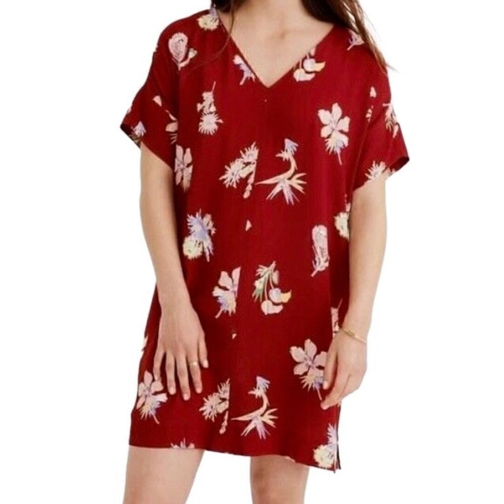 Madewell Novel Mini Dress in Bird of Paradise in Burgundy/Pink/Gold Women’s M